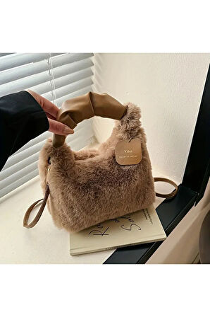Kadın Şık Kürk Fermuarlı Yumuşak Peluş Omuz Çantası