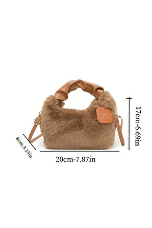 Kadın Şık Kürk Fermuarlı Yumuşak Peluş Omuz Çantası