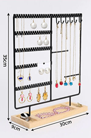 Life Takı Düzenleyici Organizeri Dekoratif Takı Standı Kolye Yüzük Küpelik Ahşap Tabanlı Metal Siyah