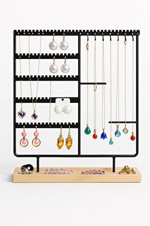 Life Takı Düzenleyici Organizeri Dekoratif Takı Standı Kolye Yüzük Küpelik Ahşap Tabanlı Metal Siyah