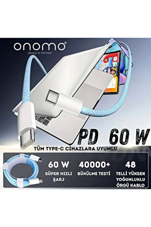 Techno 60w Hızlı Şarj 2 Metre Örgü Kablo Type-C Şarj Kablosu Iphone, Samsung, Xiomai, Huawei