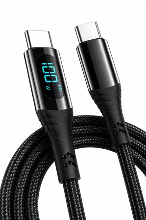 Techno 100w Type-c Dijital Göstergeli Şarj Ve Veri Kablosu, Örgülü, 120cm , Siyah
