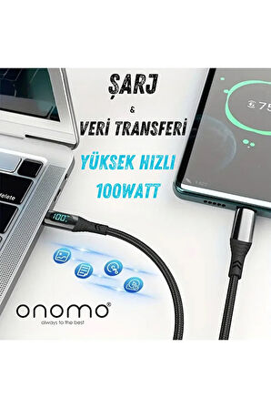 Techno 100w Type-c Dijital Göstergeli Şarj Ve Veri Kablosu, Örgülü, 120cm , Siyah