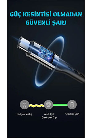 Techno 100w Type-c Dijital Göstergeli Şarj Ve Veri Kablosu, Örgülü, 120cm , Siyah