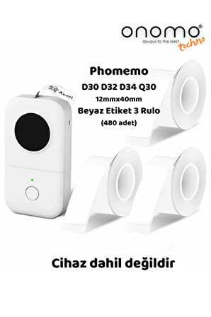 Life Phomemo (3 RULO) 12x40mm/480 adet Beyaz Etiket D30/Q30