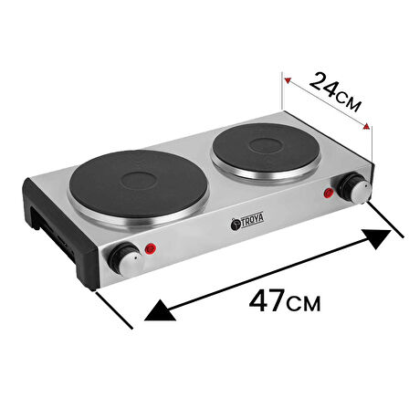 İkili Elektrikli Plate Ocak İki Gözlü Modern Tasarım Garantili Inox Çelik 2500w