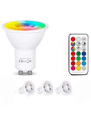 Gu10 Led Ampul 6 Watt Kumandalı RGB 3 Adet