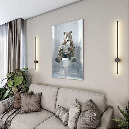 Hayvan Cam Tablo - Sevimli Dostlar Lavaboda - Dikey Motif 08-022