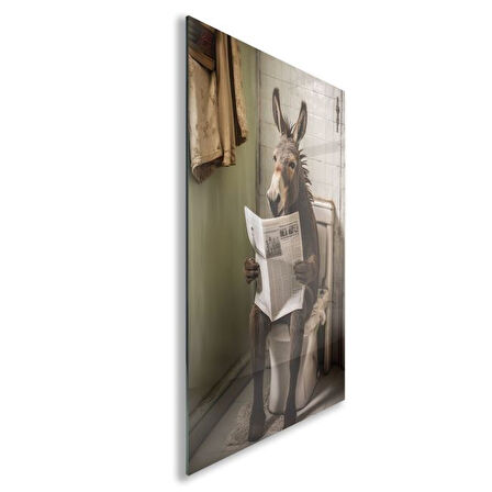 Hayvan Cam Tablo - Sevimli Dostlar Lavaboda - Dikey Motif 08-066