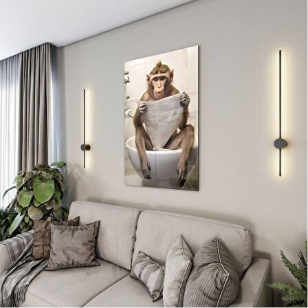 Hayvan Cam Tablo - Sevimli Dostlar Lavaboda - Dikey Motif 08-128
