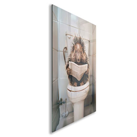 Hayvan Cam Tablo - Sevimli Dostlar Lavaboda - Dikey Motif 08-202