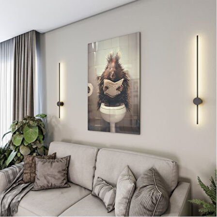 Hayvan Cam Tablo - Sevimli Dostlar Lavaboda - Dikey Motif 08-205