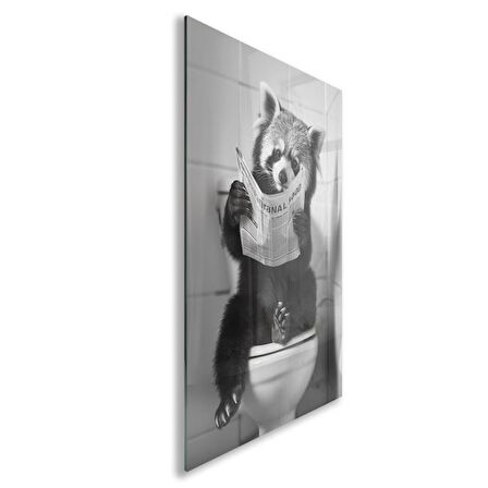 Hayvan Cam Tablo - Sevimli Dostlar Lavaboda - Dikey Motif 08-219