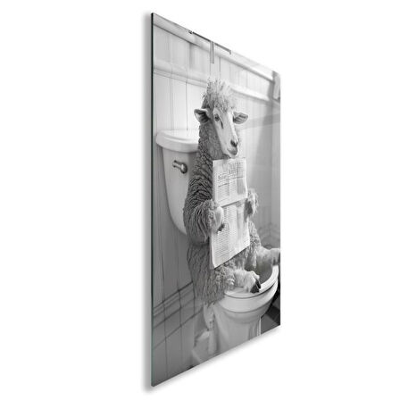 Hayvan Cam Tablo - Sevimli Dostlar Lavaboda - Dikey Motif 08-235
