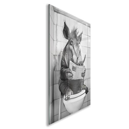 Hayvan Cam Tablo - Sevimli Dostlar Lavaboda - Dikey Motif 08-267