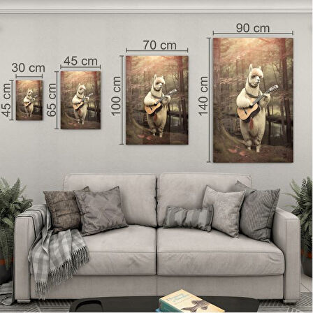 Hayvan Cam Tablo - Sevimli Dostlar Gitar Çalıyor - Dikey Motif 09-001