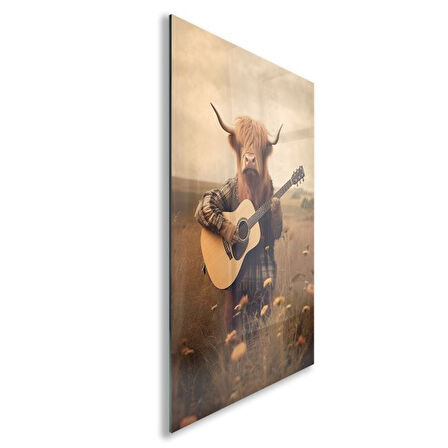 Hayvan Cam Tablo - Sevimli Dostlar Gitar Çalıyor - Dikey Motif 09-012