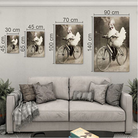Hayvan Cam Tablo - Sevimli Dostlar Bisikletle - Dikey Motif 10-007