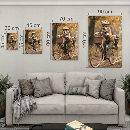 Hayvan Cam Tablo - Sevimli Dostlar Bisikletle - Dikey Motif 10-008
