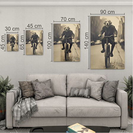 Hayvan Cam Tablo - Sevimli Dostlar Bisikletle - Dikey Motif 10-009
