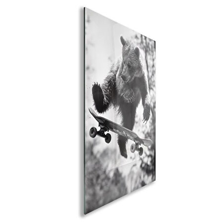 Hayvan Cam Tablo - Sevimli Dostlar Skuuterle - Dikey Motif 11-011