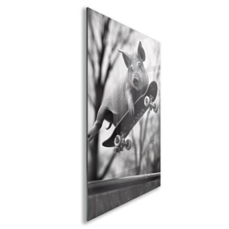 Hayvan Cam Tablo - Sevimli Dostlar Skuuterle - Dikey Motif 11-041