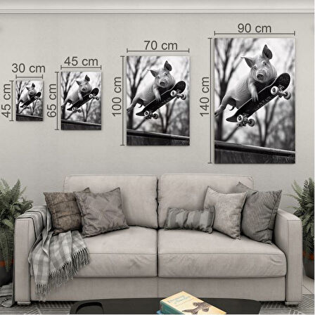 Hayvan Cam Tablo - Sevimli Dostlar Skuuterle - Dikey Motif 11-041