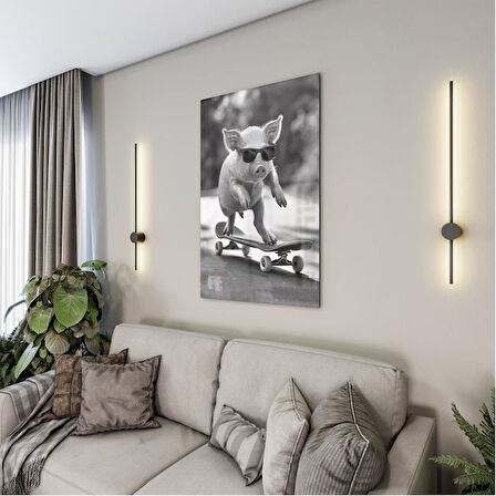 Hayvan Cam Tablo - Sevimli Dostlar Skuuterle - Dikey Motif 11-043
