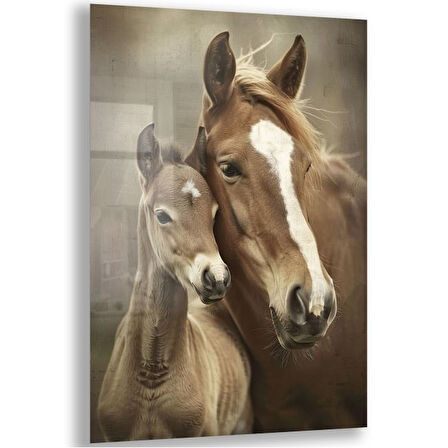 Hayvan Cam Tablo - Anne ve Yavru - Dikey Motif 14-032