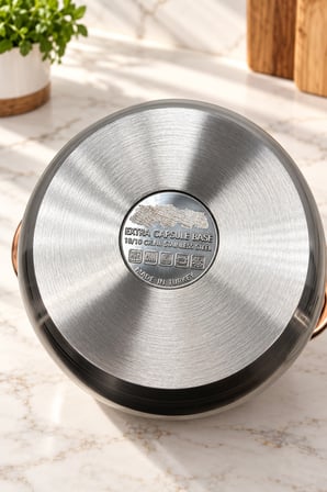 Outlt 24 cm 6 LT 18/10 Derin Platin Çelik Tencere 14 cm Derinlik
