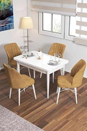 Rovena Lera Beyaz 70x110 Sabit Mdf Yemek Odası Takımı 4 Adet Sandalye