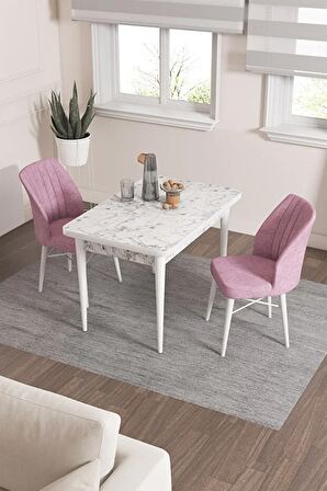 Rovena Lera Beyaz Mermer 70x110 Sabit Mdf Yemek Odası Takımı 2 Adet Sandalye