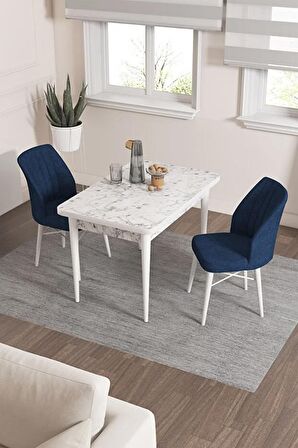 Rovena Lera Beyaz Mermer 70x110 Sabit Mdf Yemek Odası Takımı 2 Adet Sandalye
