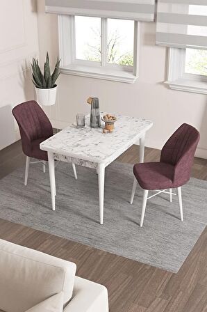 Rovena Lera Beyaz Mermer 70x110 Sabit Mdf Yemek Odası Takımı 2 Adet Sandalye