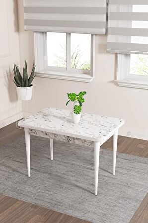 Rovena Lera Beyaz Mermer 70x110 Sabit Mdf Yemek Odası Takımı 4 Adet Sandalye