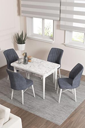 Rovena Lera Beyaz Mermer 70x110 Sabit Mdf Yemek Odası Takımı 4 Adet Sandalye