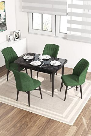Rovena Lera Siyah Mermer 70x110 Sabit Mdf Yemek Odası Takımı 4 Adet Sandalye