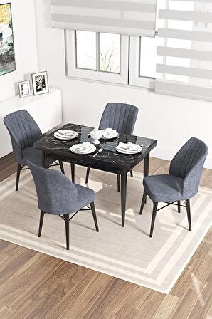 Rovena Lera Siyah Mermer 70x110 Sabit Mdf Yemek Odası Takımı 4 Adet Sandalye