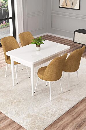 Rovena Duru Beyaz 70x110 Sabit Mdf Yemek Odası Takımı 4 Adet Sandalye