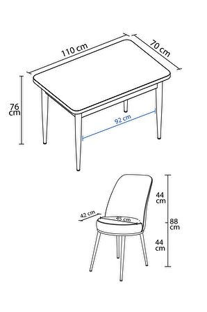Rovena Duru Beyaz Mermer 70x110 Sabit Mdf Yemek Odası Takımı 2 Adet Sandalye