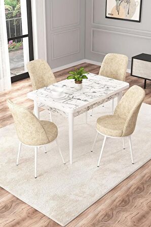 Rovena Duru Beyaz Mermer 70x110 Sabit Mdf Yemek Odası Takımı 4 Adet Sandalye