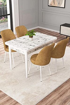 Rovena Duru Beyaz Mermer 70x110 Sabit Mdf Yemek Odası Takımı 4 Adet Sandalye