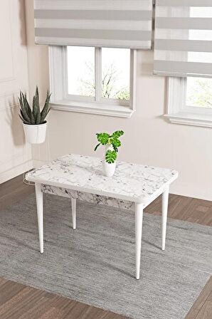 Rovena Duru Beyaz Mermer 70x110 Sabit Mdf Yemek Odası Takımı 4 Adet Sandalye