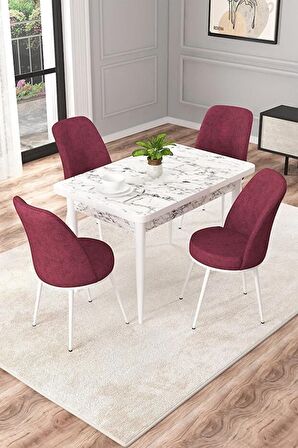 Rovena Duru Beyaz Mermer 70x110 Sabit Mdf Yemek Odası Takımı 4 Adet Sandalye