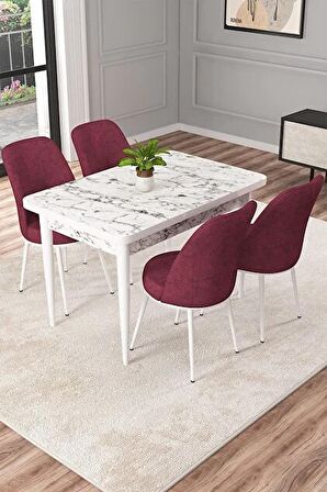 Rovena Duru Beyaz Mermer 70x110 Sabit Mdf Yemek Odası Takımı 4 Adet Sandalye