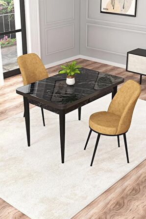 Rovena Duru Siyah Mermer 70x110 Sabit Mdf Yemek Odası Takımı 2 Adet Sandalye