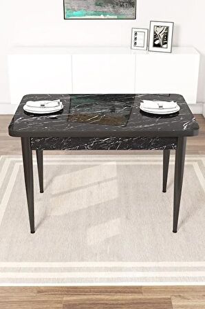 Rovena Duru Siyah Mermer 70x110 Sabit Mdf Yemek Odası Takımı 2 Adet Sandalye