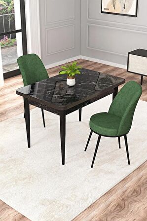 Rovena Duru Siyah Mermer 70x110 Sabit Mdf Yemek Odası Takımı 2 Adet Sandalye