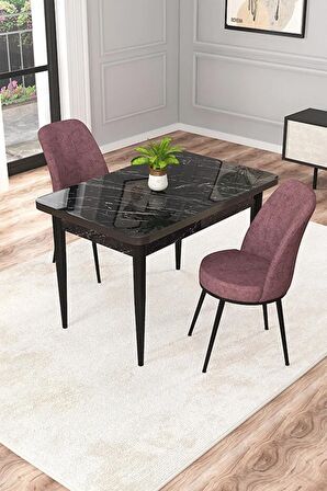 Rovena Duru Siyah Mermer 70x110 Sabit Mdf Yemek Odası Takımı 2 Adet Sandalye