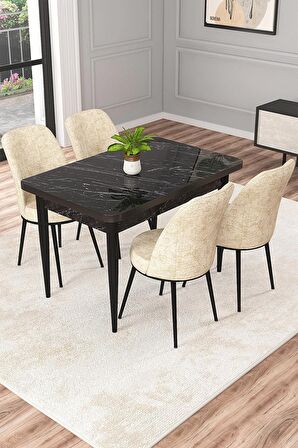 Rovena Duru Siyah Mermer 70x110 Sabit Mdf Yemek Odası Takımı 4 Adet Sandalye